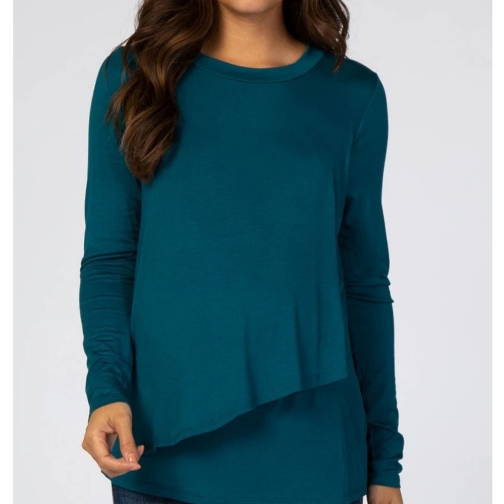 Teal Layered Maternity/Nursing Top Long sleeve - Large